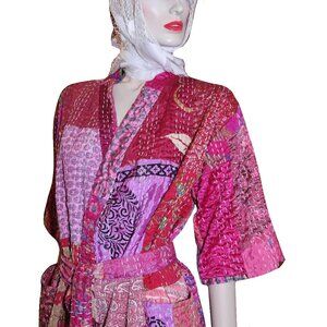 🌸GORGEOUS SILK Kantha Quilted Robe - Pink Boho Luxury🌸